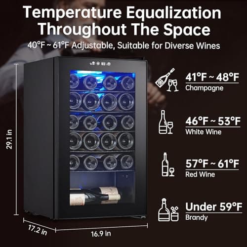 Garvee Wine Fridge 24 Bottle, Wine Cooler Refrigerator with 40~61°F Digital Temperature Control, Freestanding Wine Cellar for Red White Wine, Champagne, Beer with Blue Interior Light (24 Bottles)