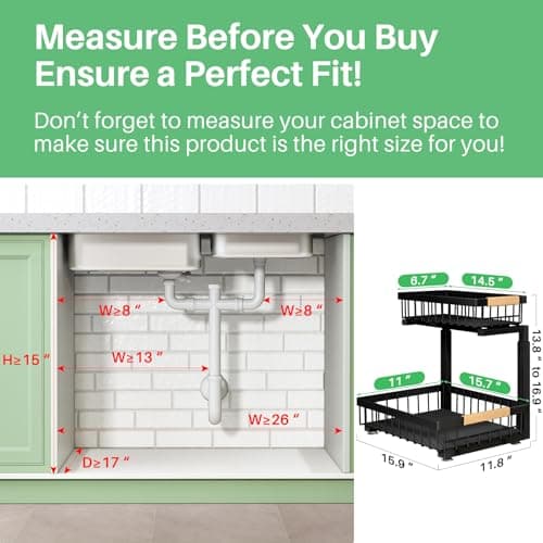 Under Sink Organizer, 2 Packs 2 Tier Under Sink Organizers and Storage, Slide Out Pull Out Cabinet Organizer Shelf, Metal Sliding Drawer for Kitchen Bathroom Pantry Cabinet Closet Organization Rack