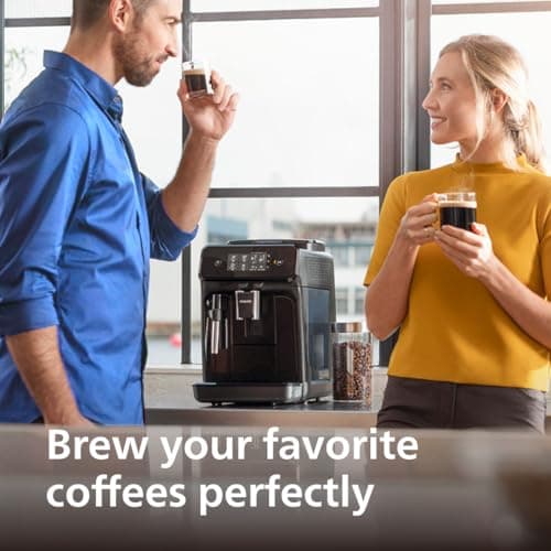 PHILIPS 1200 Series Fully Automatic Espresso Machine, Classic Milk Frother, 2 Coffee Varieties, Intuitive Touch Display, 100% Ceramic Grinder, AquaClean Filter, Aroma Seal, Black (EP1220/04)