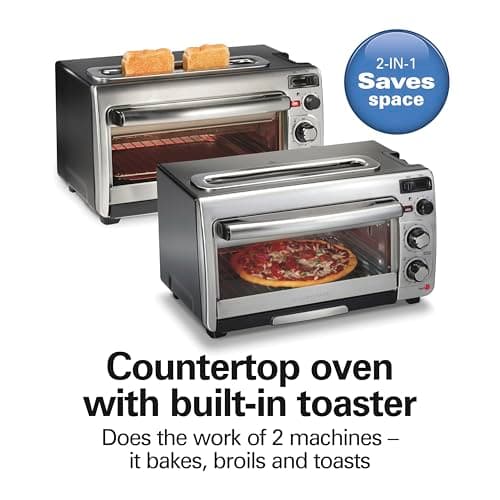 Hamilton Beach 2-in-1 Countertop Toaster Oven and Long Slot 2 Slice Toaster, 60 Minute Timer and Automatic Shut Off, Shade Selector, Stainless Steel (31156)