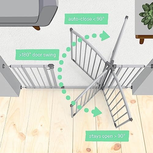 Summer Infant Extra Tall & Wide Safety Pet and Baby Gate, 29.5"-53" Wide, 38" Tall, Pressure or Hardware Mounted, Install on Wall or Banister in Doorway or Stairway, Auto Close Walk-Thru Door - Gray