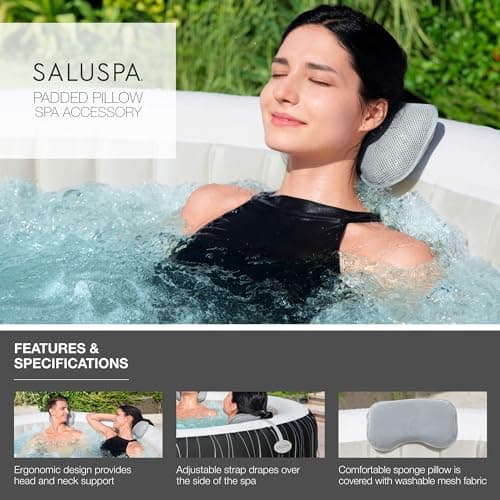 Bestway Coleman Hawaii AirJet Inflatable Hot Tub with EnergySense Cover, Blue + Bestway SaluSpa Spa Seat (4 Pack) + Bestway SaluSpa Pillows (2 Pack)