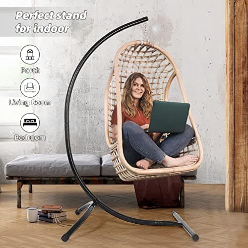 GOUTIME Hammock Chair Stand Only, Hanging Swing Egg Chair Stands Frame Holder, Heavy Duty Steel C Stand for Indoor Outdoor, Max Load 350 LBS
