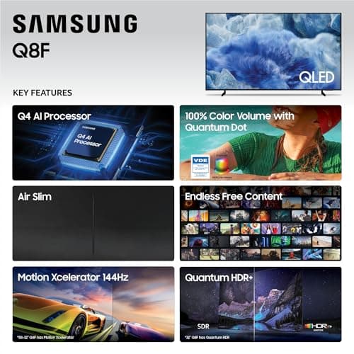 SAMSUNG 75-Inch Class QLED Q8F 4K UHD Smart TV (2025 Model) Q4 AI Processor, 100% Color Volume with Quantum Dot, AirSlim Design, Endless Free Content, Samsung Vision AI, Alexa Built-in