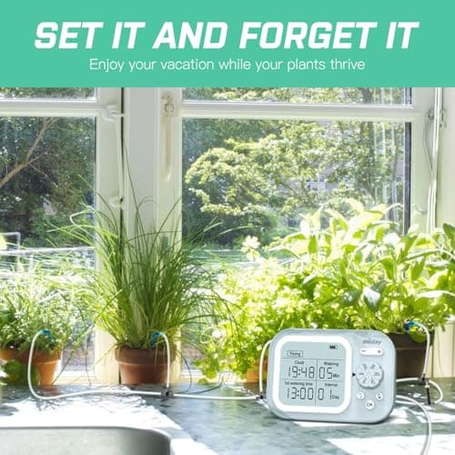 Automatic Plant Waterer Indoor Self Watering System for 15 Potted Plants, Auto Drip Irrigation Kit Programmable Water Timer with Smart Humidity Detection