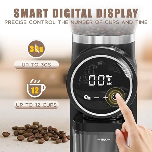 Burr Coffee Grinder Electric, Adjustable Touchscreen Burr Mill with 30 Grinding Settings, Automatic Coffee Beans Grinder for Home Use, 2-12 Cups