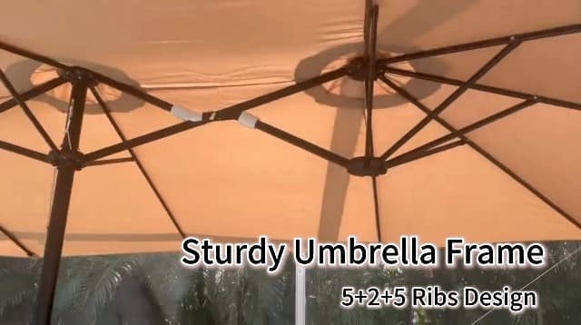 15ft Patio Umbrella with Base Included, Double Sided Outdoor Large Rectangular Patio Umbrella with Crank Handle, for Lawn Garden, Khaki