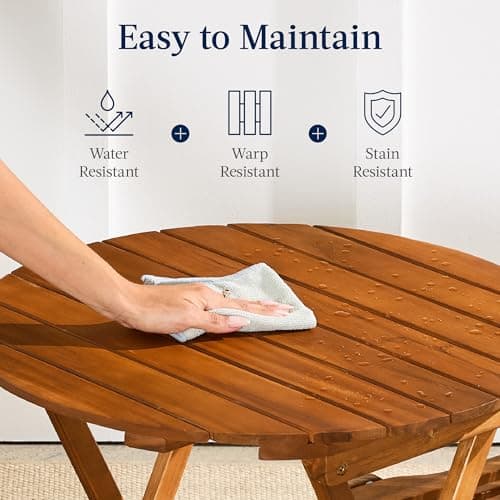 Best Choice Products 3-Piece Acacia Wood Bistro Set, Folding Patio Furniture for Backyard, Balcony, Deck w/ 2 Chairs, Round Coffee Table, Teak Finish - Natural