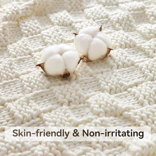 Knitted Weighted Blanket for Adult, No Beads Heavy Blanket 48” x 72'' 12lbs, Breathable Chunky Knit Blanket, Cooling Weighted Blanket for Hot Sleepers, Christmas Home Decor (Ivory White)