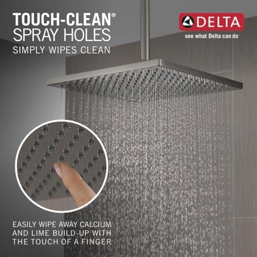 Delta Brushed Nickel Square Rain Shower Head, 12 Inch Metal Large Shower Head Rainfall, Overhead Rain Showerhead, 2.5 GPM Flow Rate, Stainless 52159-SS25