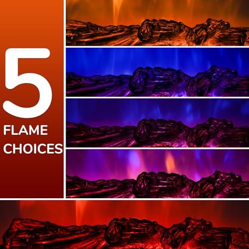 Electric Fireplace Logs 20-Inch, Remote Controller Fireplace Insert Log Heater, Adjustable Flame Colors, Realistic Fake firewood Flame, Overheat Protection, Timer, Thermostat, 1500W Black