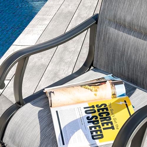 NUU GARDEN Patio Dining Chairs Set of 4, All Weather Outdoor Padded Textilene Patio Chairs, Breathable Spring Motion Textile High Back Outdoor Dining Chairs for Backyard, Lawn, Deck, Grey