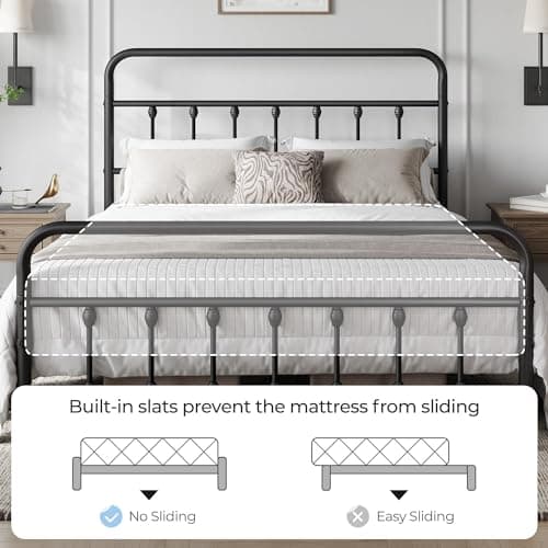 Yaheetech Classic Metal Platform Bed Frame Mattress Foundation with Victorian Style Iron-Art Headboard/Footboard/Under Bed Storage/No Box Spring Needed/Queen Size Black