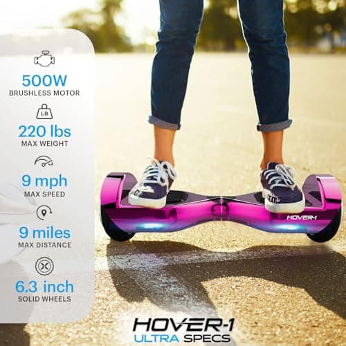 Hover-1 Ultra Electric Hoverboard - 9MPH Top Speed, 9 Mile Range, 400W Motor, Long Lasting Li-Ion Battery, Rider Modes: Beginner to Expert, 5HR Full Charge Self Balancing Scooter