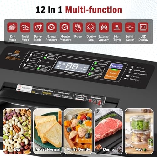 95kpa Vacuum Sealer Machine,Commercial Fully Automatic Food Sealer,10-in-1 Functions & Powerful Sealing System with Double Heat Seal,Easy-Lock Handle,Built-in Cutter,1 Bag Rolls and 10 Pre-cut Bags