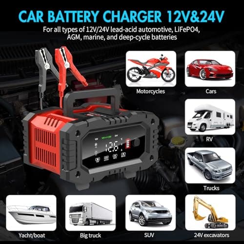 YONHAN Battery Charger 0-20A 12V/24V LiFePO4 Lead Acid Fully Automatic Battery Maintainer, Car Battery Trickle Charger Automotive w/Battery Repair, Winter Mode, for AGM, STD, Gel, Deep Cycle Batteries