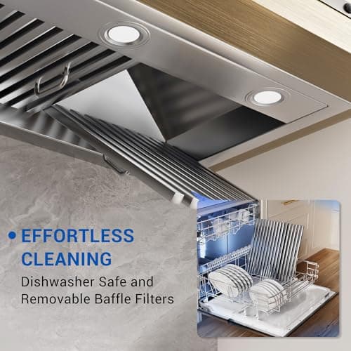 54-inch Range Hood Insert, CT Copper Tailor Built-In Vent Hood Ducted with 4-Speed Fan, 1260 CFM, LED Light, Dishwasher-safe Baffle Filter, in Stainless Steel
