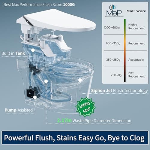 Smart Toilet with Bidet Built in, Toilets with Tank, Auto Open Close, Auto Flush, Foot Sensor, Heated Seat, Warm Water, Foam Dispenser, Elongated Bidets for Modern Bathroom, Remote, Night Light