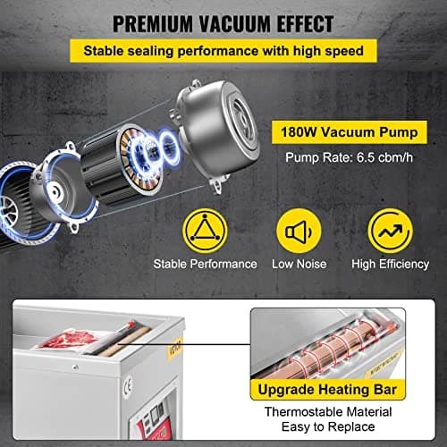 VEVOR Chamber Vacuum Sealer, DZ-260A 6.5 cbm/h Pump Rate, Excellent Sealing Effect with Automatic Control, 110V/60Hz Professional Foods Packaging Machine Used for Fresh Meats (260W)
