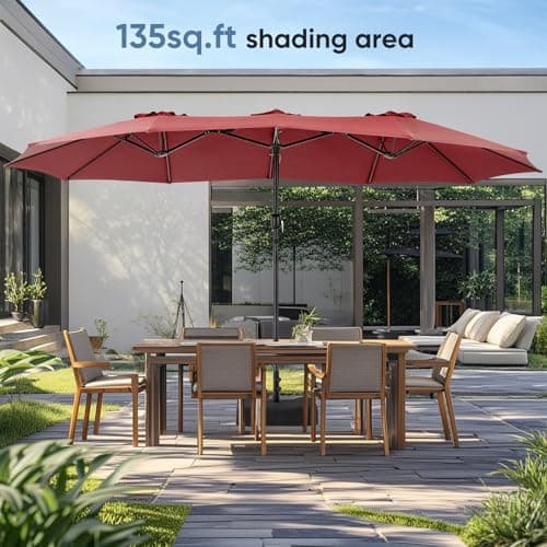 Sweetcrispy 15ft Large Patio Umbrella with Base Included, Rectangle Table Umbrella Outdoor Patio, Outside Umbrellas for Deck, Market, Backyard