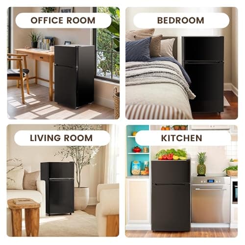 3.5 Cu.Ft Mini Fridge with Freezer, 2 Door Small Refrigerator, 7 Level Adjustable Thermostat, Compact Fridge for Living Room, Office, Kitchen and Apartment(Black)