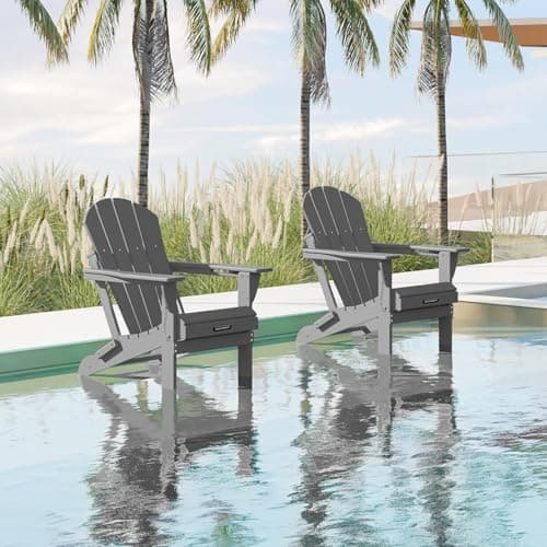 MUCHENGHY Folding Adirondack Chairs HDPE Weather Resistant 4 Pack, Patio Firepit Chairs, Sturdy Outside Chairs, Lawn Chairs, 15min Assembly 380lb Grey