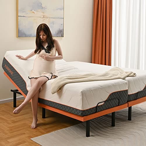 ESHINE Split King Adjustable Bed Frame with Mattress - 14” Luxury Hybrid Mattress, Smart APP Contorl, Massage, Zero Gravity, Anti-Snore, 5 Minutes Installation, Head and Foot Incline, Split King