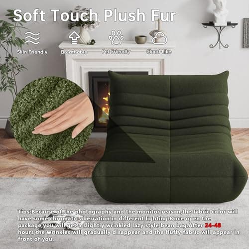 Bean Bag Chairs for Adults, BeanBag Reading Chair Memory Foam Couch, Floor Chair Soft Teddy Material, Comfy Reading Nook Chairs for Bedroom Living Room Office (Green)