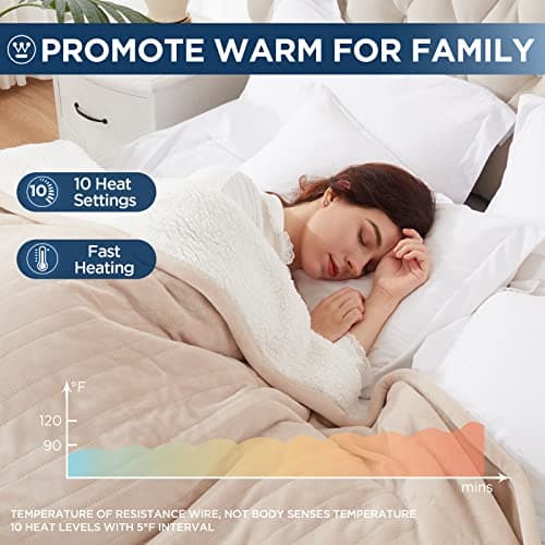 Westinghouse Electric Blanket King, Heated Blanket King Size with 10 Heating Levels and 1 to 12 Hours Heating Time Settings, Flannel to Sherpa Reversible, Machine Washable (90" x 100", Beige)