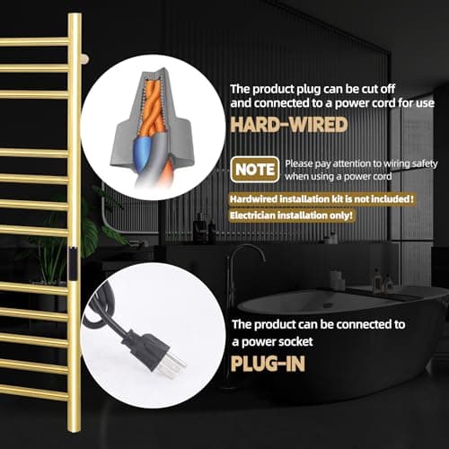12 Bars Towel Warmer Rack, 23" Electric Wall Mounted Heated Towel Rack with Timer and Temperature Control, Towel Heater Hard Wired/Plug-in Hot Towel Rails for Bathroom, Brushed Gold