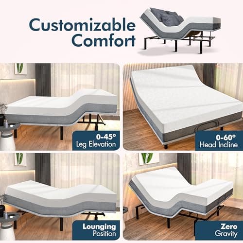 SF Split King Adjustable Bed Frame with Hybrid Mattress Included Massage - Adjustable Bed + Medium Soft Mattres, USB, UnderBed Light, Remote + App Control Electric Zero Gravity Base