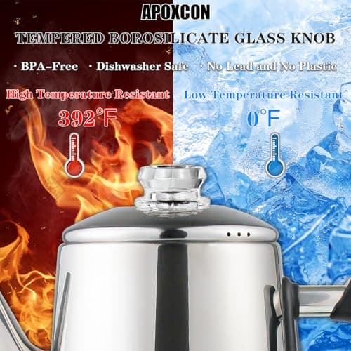 Electric Coffee Percolator Stainless Steel Coffee Maker with Heat Resistant Tough Glass Clear Brew Progress Knob, Keep Warm & Cordless Serving Classic Coffee Pot with On/OFF Switch 12 Cup