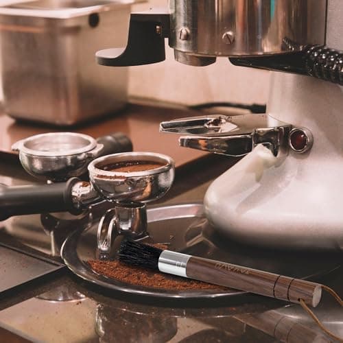 Takavu Coffee Grinder Cleaning Brush, Barista Brush with Black Boar Bristle, Espresso Machine Cleaner Tool, Brista Dusting Accessories Used on Group Heads, Shower Screen, Portafilter, Scoop, Tamper