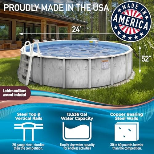 Hollowell Industries - Manufacturers of Doughboy Pools, 24 Ft x 52 Inch Deep Above Ground Pool with Skimmer - Hard Sided Steel Wall Pool, Brush Stroke Pattern - Made in USA
