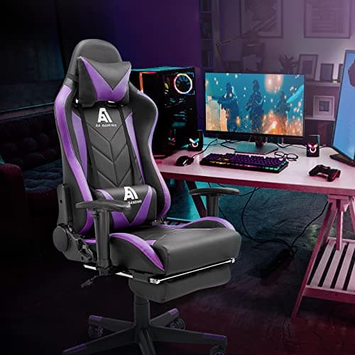 Gaming Chair High Back Ergonomic Computer Racing Chair Adjustable Office Chair with Footrest, Lumbar Support Swivel Chair - Upgraded Version BlackPurple