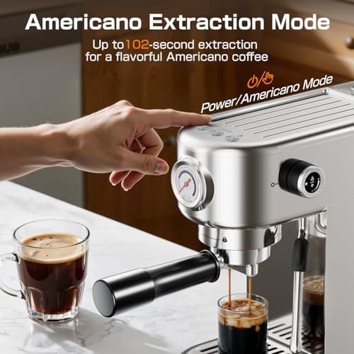 Espresso Machine Upgrade, 20 Bar Compact Espresso Coffee Machine with Milk Frother, Stainless Steel Coffee Maker with 44oz Removable Water Tank & Fast Heat System for Cappuccino, Latte