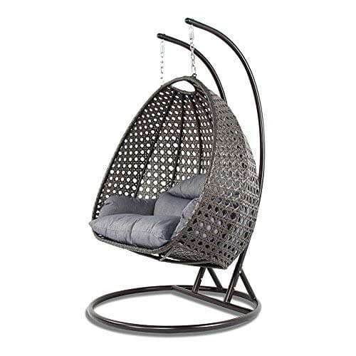 Island Gale Luxury 2 Person Outdoor, Patio, Hanging Wicker Swing Chair (X-Large-Plus, Charcoal Rattan/Charcoal Cushion)