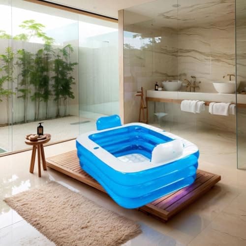 Double Inflatable Bathtub with Electric Air Pump and Bath Pillow Headrest, Portable Blow Up Bath Tub for Adults, Outdoor & Indoor Freestanding Foldable Spa Tub with Drainage Cup Holder