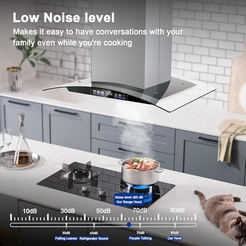 Island Range Hood 30 Inch 700 CFM Ceiling Mount Kitchen Vent Hood Tempered Glass with Color Gesture Sensing & Touch Control, 3 Speed Fan, 4 LED Lights, Permanent Filters
