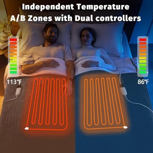Heated Electric Blanket King Size - 90" x 108" Heating Blanket with Dual Control, 10 Heating Levels & 8 Hours Auto Off, Soft Warm Flannel Gifts Blanket with Over-Heat Protection, ETL & FCC Certified