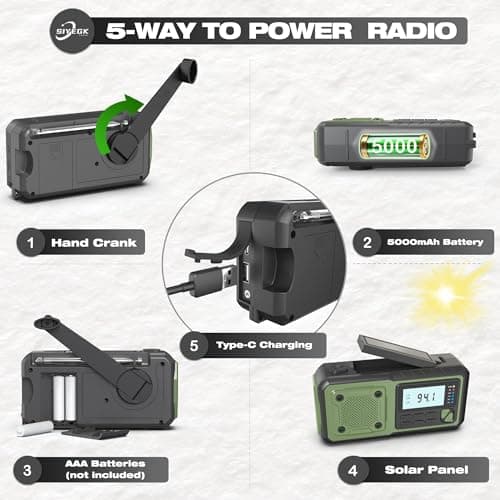 Crank Emergency Radio, Weather Radios5000mAh, Solar Radios with Hand Crank Emergencies, NOAA/AM/FM Weather Alert Radio, SOS Alarm,Flashlight & Reading Lamp, for Indoor Outdoor Survival