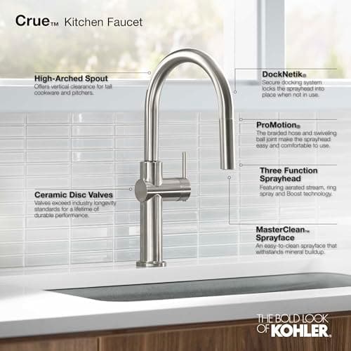 KOHLER 22972-2MB Crue Pull Down Kitchen Faucet, Pull-Down Sprayer, Vibrant Brushed Moderne Brass