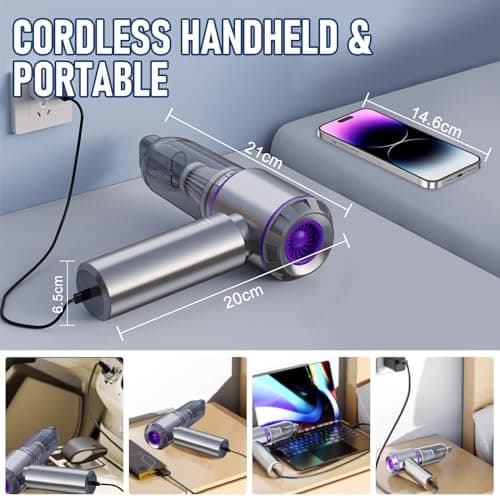 Car Vacuum Portable Cordless 20000PA High power Mini Vacuum Cleaner 4-in-1 Compressed Air Duster & Air Blower & Pump Hand Held Vacuum with Brushless Motor for Car, Home, Office,Camping (Purple)
