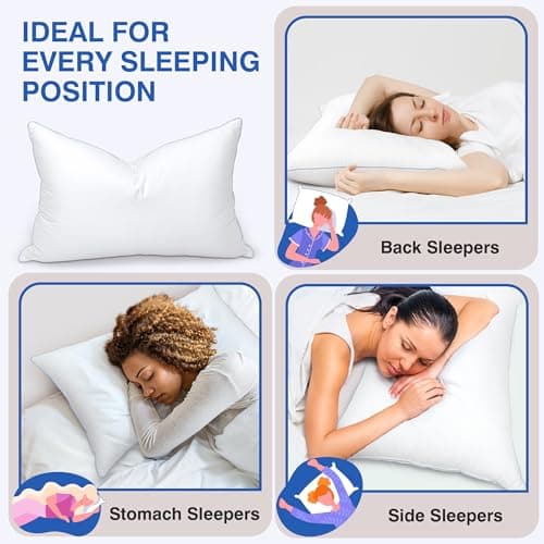Goose Feather Pillows Queen Size Pack of 2 - Down Hotel Bed Pillows for Sleeping, Soft 600 Thread Count Cotton Cover, Fluffy Support Surround Fill Polyester for Side, Back, Stomach Sleepers