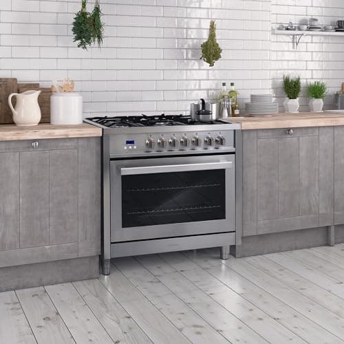 COSMO F965 36 in. Stellar Collection 3.8 cu. ft. Dual Fuel Range, 5 Sealed Burners, 8 Function Convection Oven in Stainless Steel