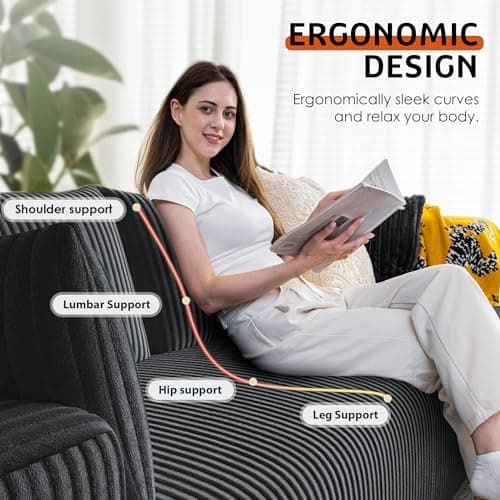 110”Modern Modular L-Shape Couch with Chaise, Modular Sectional Couches for Living Room, Deep Seat Boneless Sofa Bed, No Assembly Required Sleeper Sofa, Plush Corduroy Fabric, Dark Gray