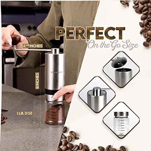 Manual Coffee Grinder — Hand Coffee Grinder with Adjustable Dragon Tooth Stainless Steel Conical Burr, No-Power, Manual Coffee Grinder for Drip Coffee, Espresso, French Press, and More!