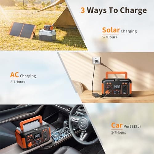 EBL Portable Power Station 500W, 444Wh Backup Lithium Battery, 500W Solar Generator For Outdoors Camping Travel Home Emergency Use (Solar Panel Optional)
