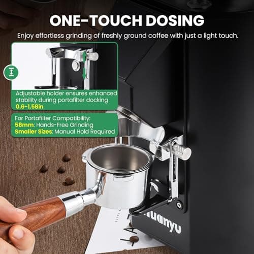 Huanyu Commercial Coffee Grinder with Touching Screen Infinite Adjustment 8 Grinding Settings Burr Coffee Grinders for Shops with Dual Dosing Modes