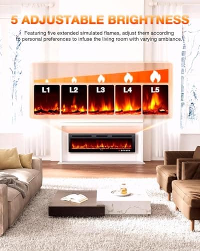 Electric Fireplace 60Inch,Wall Mounted Electric Fireplace Heater with Timer Inserts，TV Stand Touch Screen and Realistic Flame,Log Set,Crystal Flames 750 to 1500W，Remote for Living Room